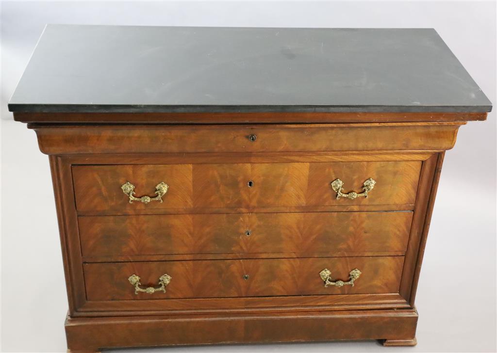 A 19th century French flame mahogany commode, W.4ft 2in. D.1ft 10in. H.3ft 2in.